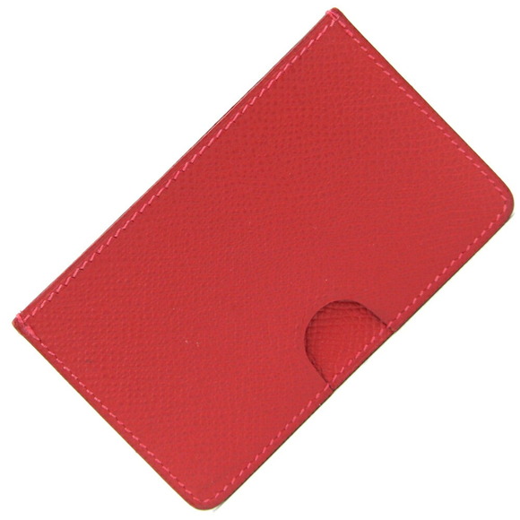 Hermes Card Case Polcour Rouge Leather Pass Holder Red Women's HERMES